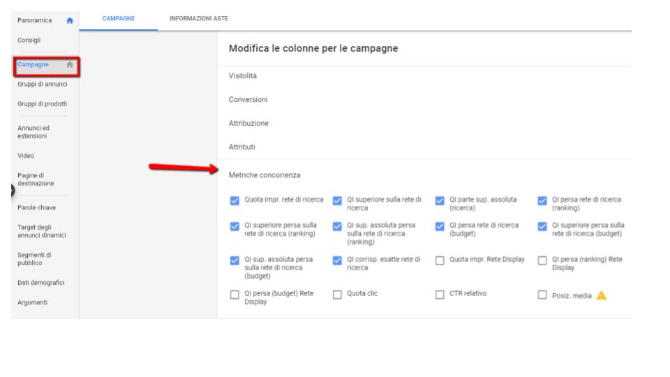 Screenshot modifica colonne